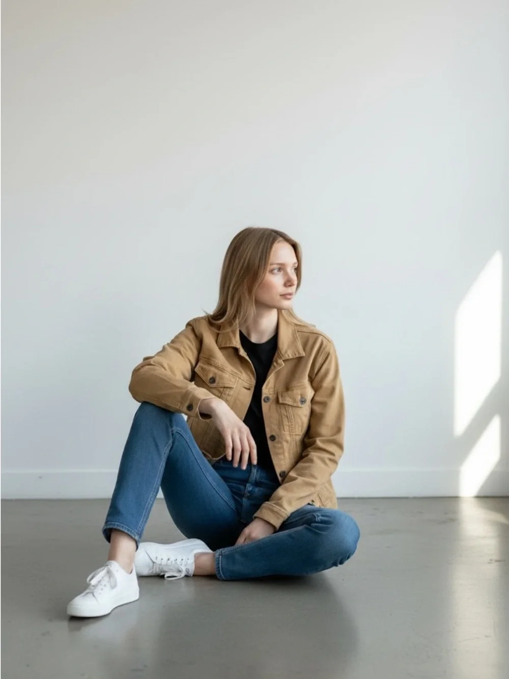 Vintage Free People Stretch Tan Denim Jacket Size Large - Picture 1 of 14
